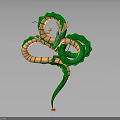 Small Character Climbing On Green Snake With Orange And White Striped Body
