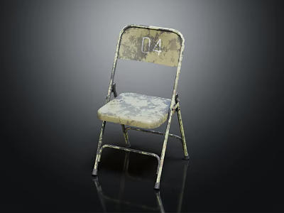 Folding Leisure Chair With Number 04 Vintage Design Metal Frame And Patterned Seat 3d model