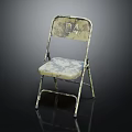Folding Leisure Chair With Number 04 Vintage Design Metal Frame And Patterned Seat