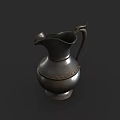 Classic Ceramic Pitcher With Ornate Curved Handle And Rivet Accents For Decor
