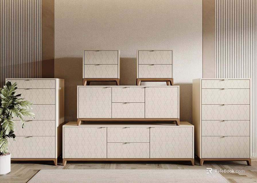Modern Entryway And Side Cabinets With Minimalist Design And Storage Drawers 3d model 