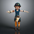 Adventurous Woman Blue Hat Top Shorts Orange Socks Brown Boots Arm Bandages Waist Tool Bag