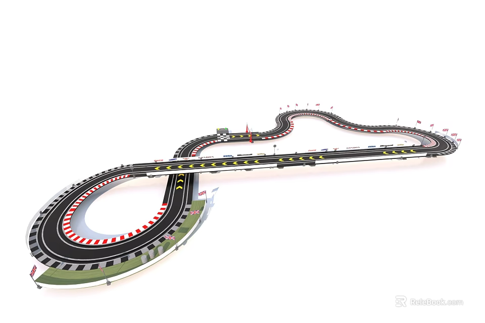 Electric Toy Race Track With Curved Path Guardrails And Start Finish Line 3d model 