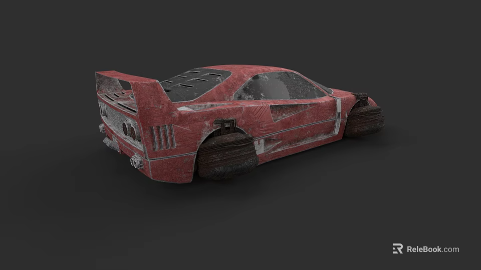 Red Weathered Race Car Model With Rear Spoiler And Modified Design 3d model 