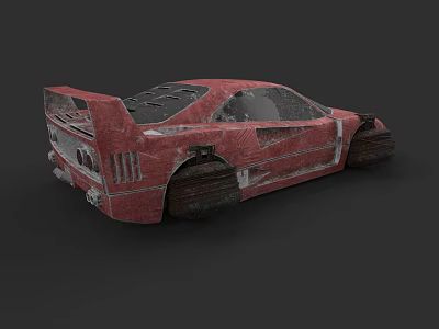 Red Weathered Race Car Model With Rear Spoiler And Modified Design 3d model