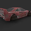 Red Weathered Race Car Model With Rear Spoiler And Modified Design