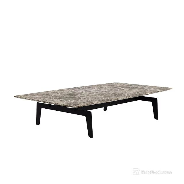Modern Coffee Table With Rectangular Marble Patterned Top And Black Sleek Legs 3d model