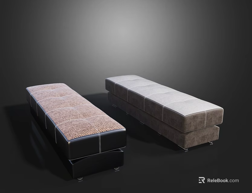 Modern Upholstered Sofa Benches With Brown And Light Gray Padded Seats 3d model