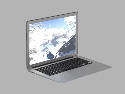 Sleek Silver Laptop With Snow Mountain Scenery On Screen And Black Keyboard 3d model