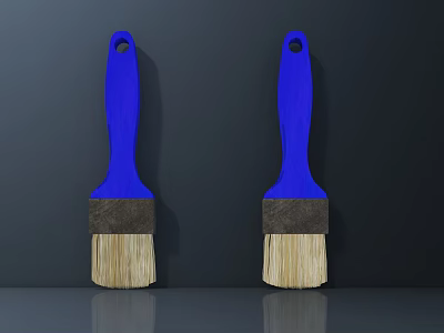 Two Blue Handle Brushes with Light Colored Bristles for Daily Household Use 3d model