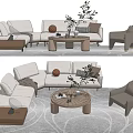 Modern Sectional Sofa and Coffee Table Set With Throw Pillows Green Plant and Area Rug