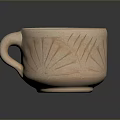 Rustic Ceramic Mug With Blue Interior And Radial Carved Pattern 3d model
