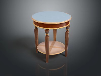 Elegant Round Coffee Table With Blue Tabletop And Wooden Legs Lower Shelf 3d model
