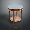 Elegant Round Coffee Table With Blue Tabletop And Wooden Legs Lower Shelf