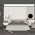 Modern Bedroom Interior With Neutral Tones Bedside Table Potted Plant And Dressing Table 3d model