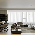 Modern Living Dining Room Interior Design With Open Layout Sofa Coffee Table And Area Rug