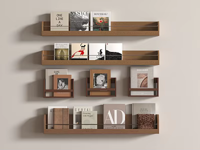 Books And Magazines On Wooden Shelf With Tidy Arrangement And Various Covers 3d model