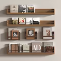 Books And Magazines On Wooden Shelf With Tidy Arrangement And Various Covers