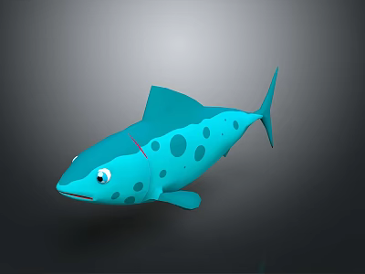 Cartoon Blue Spotted Fish Character 3D Model with Big Eyes Design 3d model