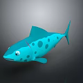 Cartoon Blue Spotted Fish Character 3D Model with Big Eyes Design