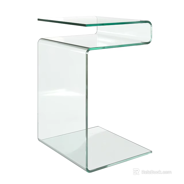 Clear Glass Side Table with Modern Minimalist Design and Tiered Transparent Surfaces 3d model 