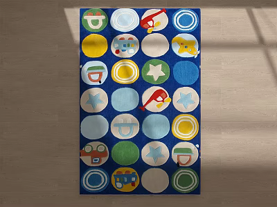 Cute Square Area Rug With Colorful Circles And Cartoon Patterns On Blue Background 3d model