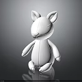 Small White Rabbit Toy Sitting On Shiny Black Surface With Reflection 3d model