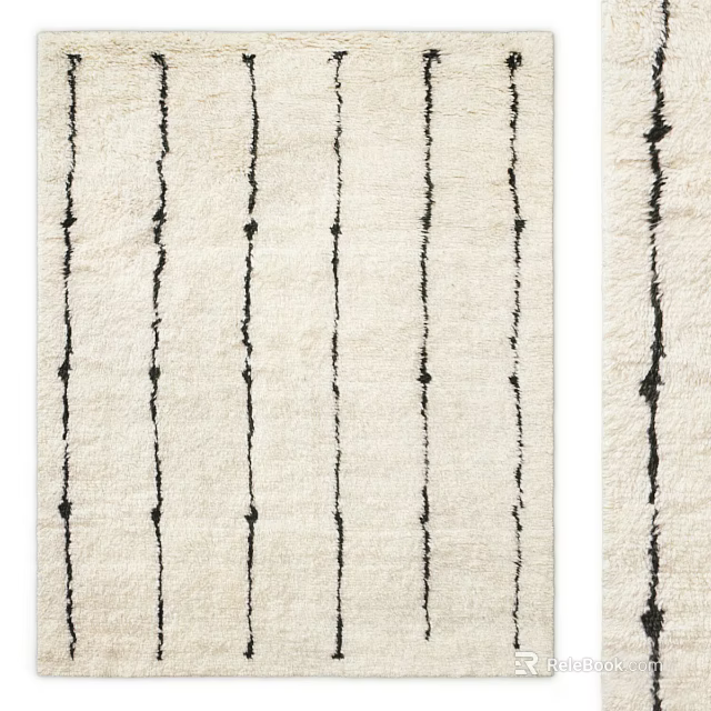 Square Rug With Cream Background And Black Vertical Textured Stripes Design 3d model 
