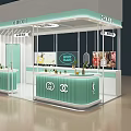 Light Green Modern Mall Counter Featuring Brand Logos And Display Shelves