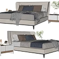 Modern Double Bed with Curved Headboard Pillows Throw Blanket and Nightstand Decor 3d model