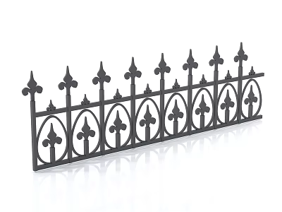 Decorative Wrought Iron Fence With Intricate Patterns And Pointed Tops Design 3d model