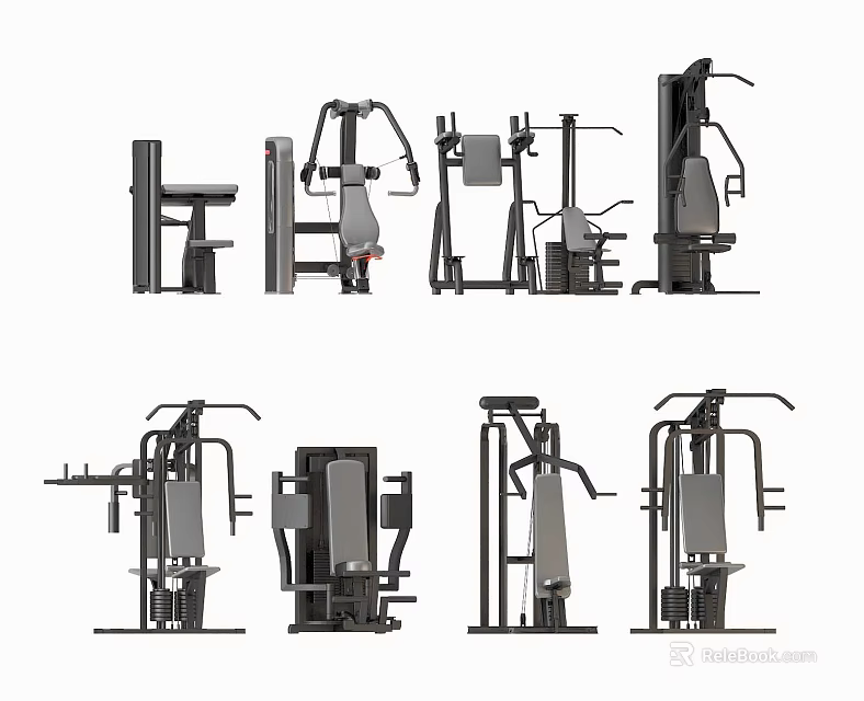 Various Professional Fitness Equipment For Gym Strength Training Machines And Exercise Stations 3d model 