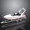 White Recreational Fishing Boat With Trailer And Red Accents Fishing Rods