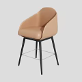 Modern Beige Leather Bar Stool With Armrests And Black Metal Legs