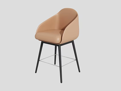Modern Beige Leather Bar Stool With Armrests And Black Metal Legs 3d model