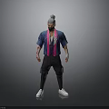 Stylish Character With Gray Hair Mask Blue Pink Striped Shirt Black Pants White Shoes
