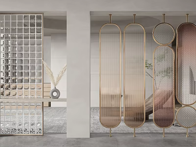 Modern Room Dividers With Grid Pattern And Golden Frame Gradient Glass Designs 3d model
