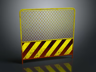 Yellow Grid Safety Barrier With Black Yellow Warning Stripes For Construction Site 3d model