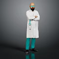 Confident Man In White Doctor Coat With Green Pants Blue Glasses And Stethoscope