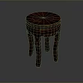 Red Wooden Stool With Round Top And Four Elegant Carved Legs