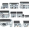 Various White Building Models With Black Roofs And Different Designs 3d model