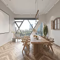 Modern Public Office Space With Wooden Table Chairs Large Windows And City View
