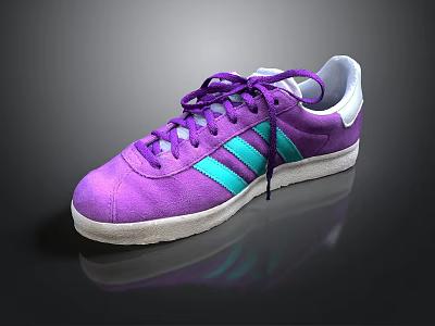 Purple Casual Sports Shoes With Blue Green Stripes White Sole And Purple Shoelaces 3d model