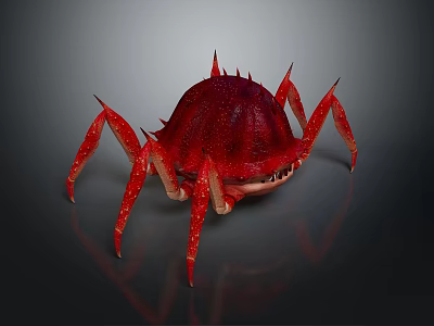 Red Crab With Spiky Shell And Multiple Legs On Dark Background With Reflection 3d model