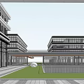 Modern Commercial Office Building Complex With Green Roofs Central Courtyard And Landscaped Areas