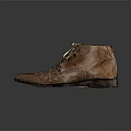 Brown Leather Mid Top Lace Up Shoes With Classic Design And Vintage Style