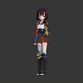 Anime Style Female Character With Purple Hair Red And White Outfit 3D Model Blue Accents