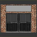 Classic Black Doors Furniture With Red Brick Frame Metal Bars And Blank Signboard