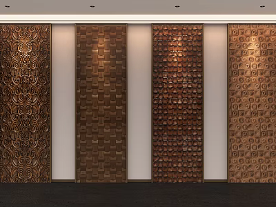 Elegant Modern Brown Background Wall Design Featuring Four Different 3D Embossed Textures 3d model
