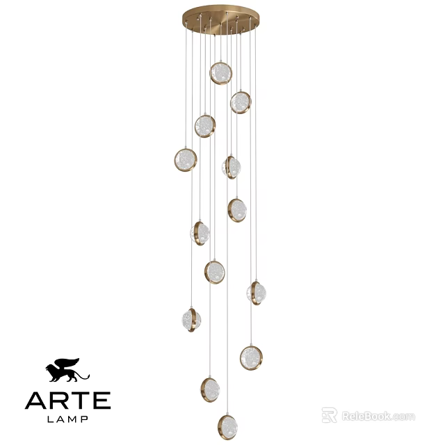 Modern Crystal Chandelier With Circular Glass Elements Hanging In Vertical Design 3d model 